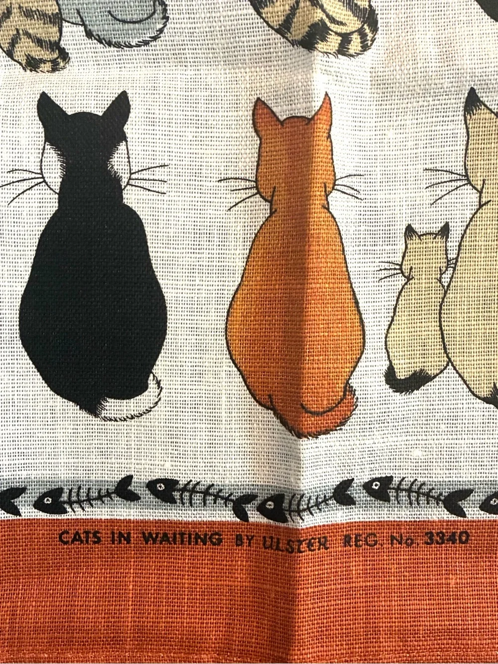 Vintage Ulster Weavers Irish Linen Cats in Waiting Tea Towel Made in Ireland
